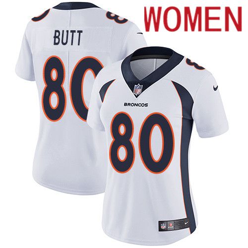 Women Denver Broncos 80 Jake Butt White Nike Vapor Limited NFL Jersey